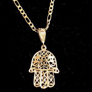 Necklace with carved Hamsa Hand pendant